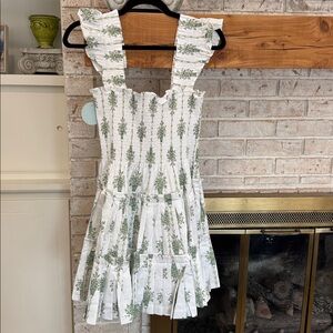 NWT Hill House White Dress with Green Floral Design